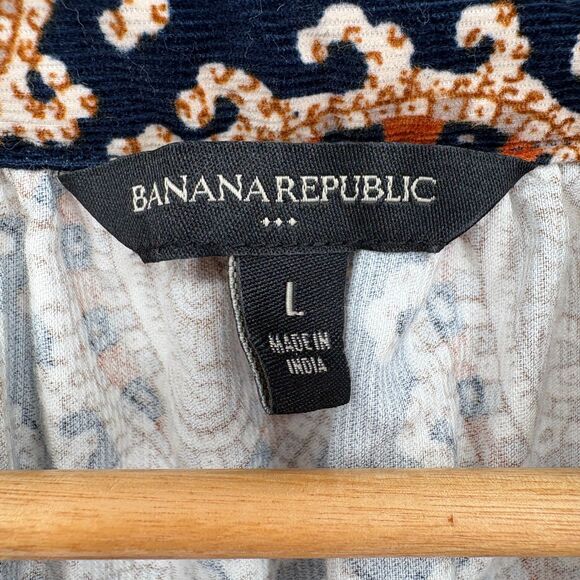 Banana Republic Paisley Mini Corduroy Top, Sz Large, Long Sleeve Babydoll Office - Picture 9 of 11